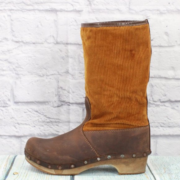 Sanita Shoes - Sanita Brown Suede Corduroy Mid Calf Clog Boots Size 37 US 6.5-7